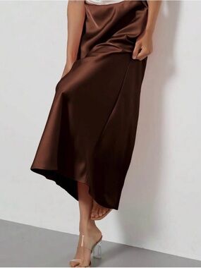 Chocolate Brown Satin Maxi Slip Skirt